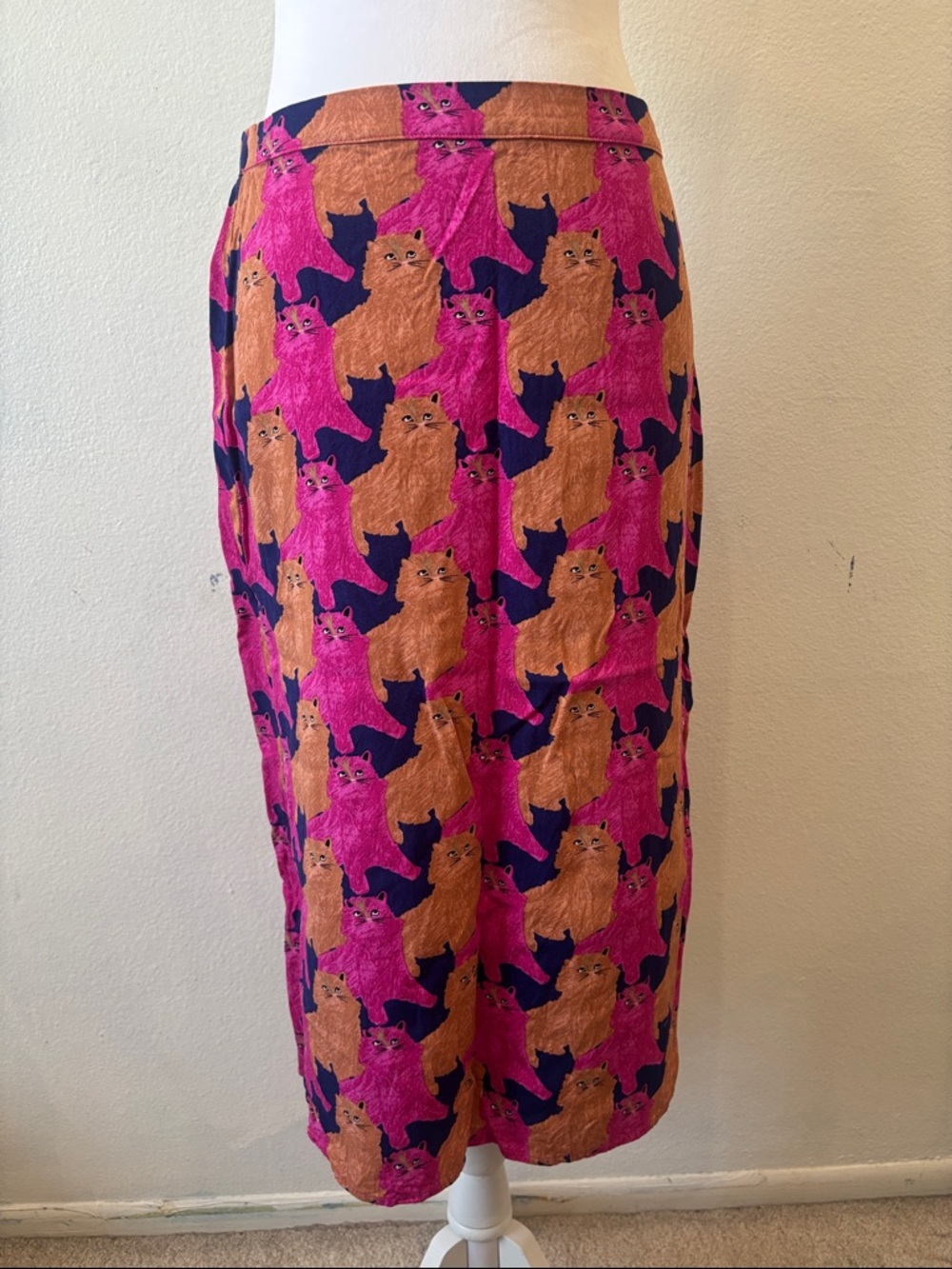 Compania Fantastica Cat Print Midi Skirt with Side Slits